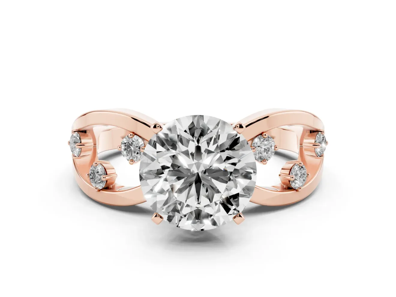 Round Open Loop Engagement Ring Setting | Scattered Accents | Rose Gold