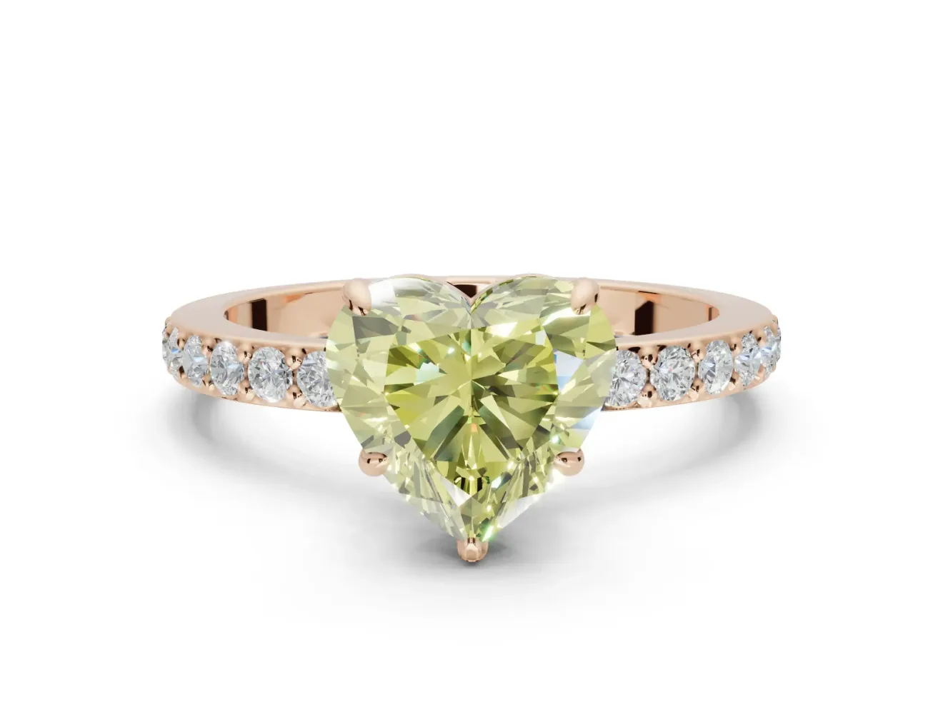 Heart-Shaped Hidden Halo Engagement Ring Setting for a Fancy Yellow Lab-Grown Diamond | Pavé Band | Rose Gold