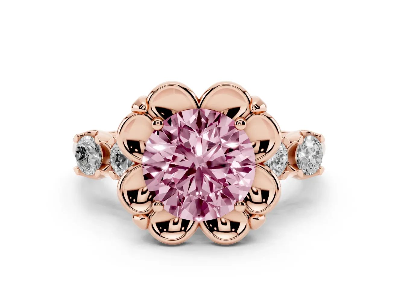 Round Floral Engagement Ring Setting for a Fancy Pink Lab-Grown Diamond | Petal Frame | Rose Gold