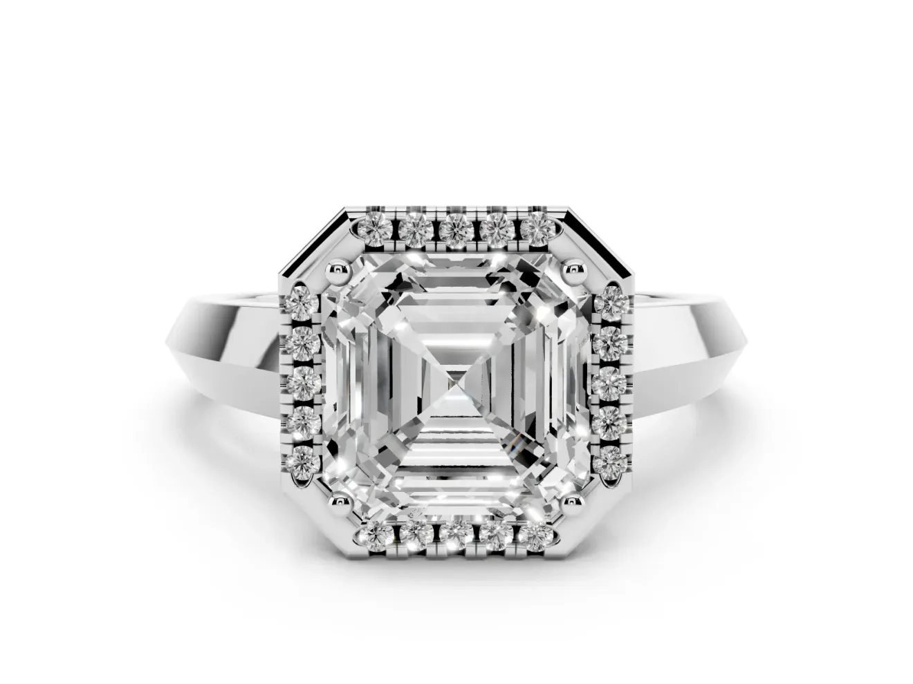 Asscher Cut Halo Engagement Ring Setting | Knife-Edge Band | Sterling Silver