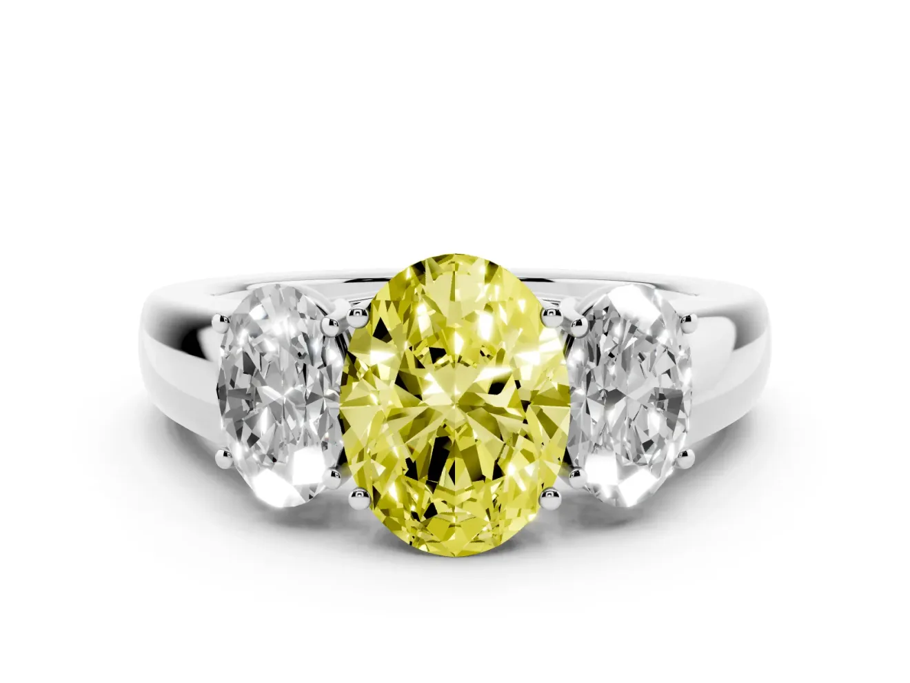 Oval 3 Stone Engagement Ring Setting for a Fancy Yellow Lab-Grown Diamond | White Gold