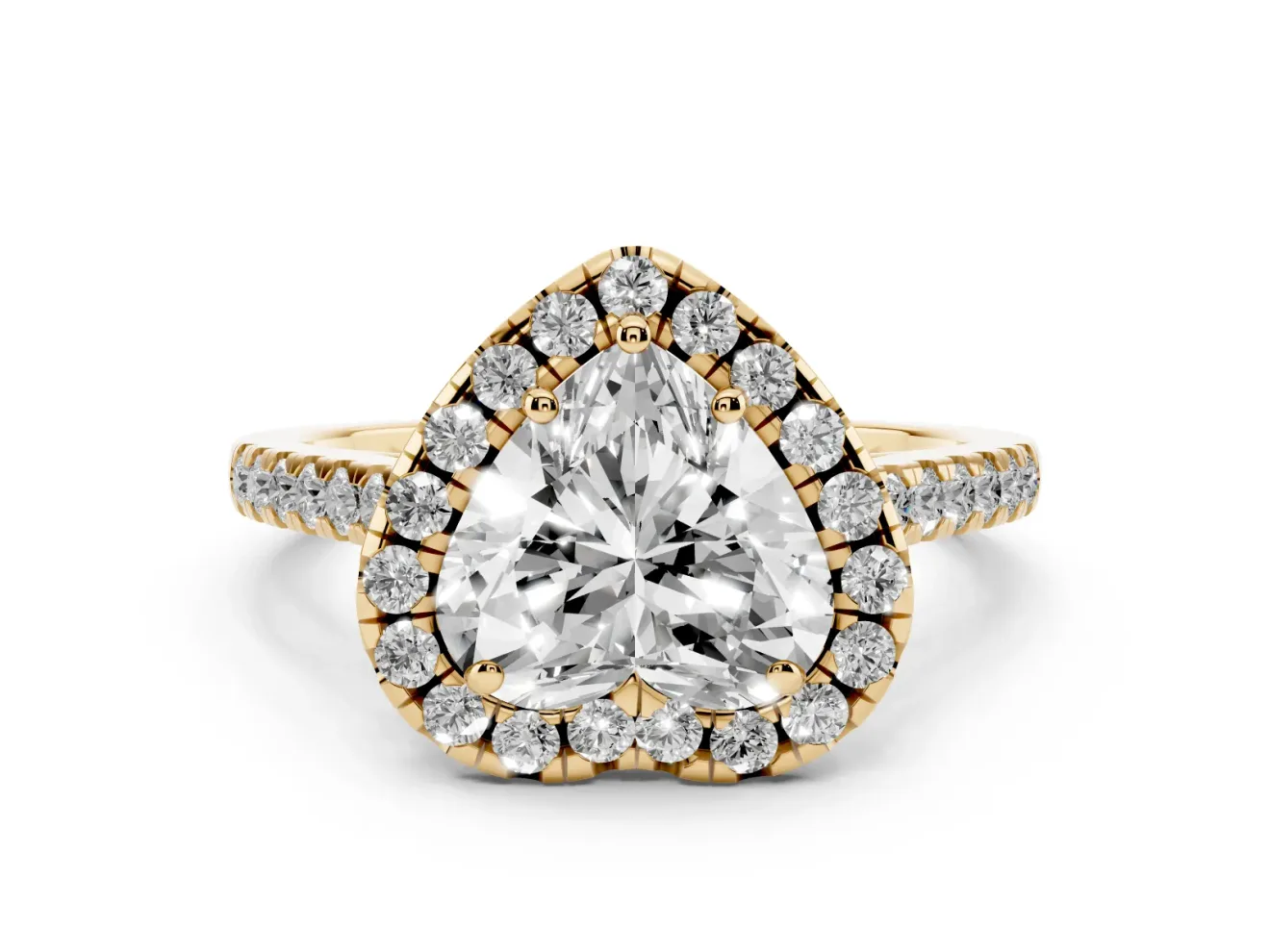 Heart-Shaped Raised Halo Engagement Ring Setting | Pave Band | Yellow Gold