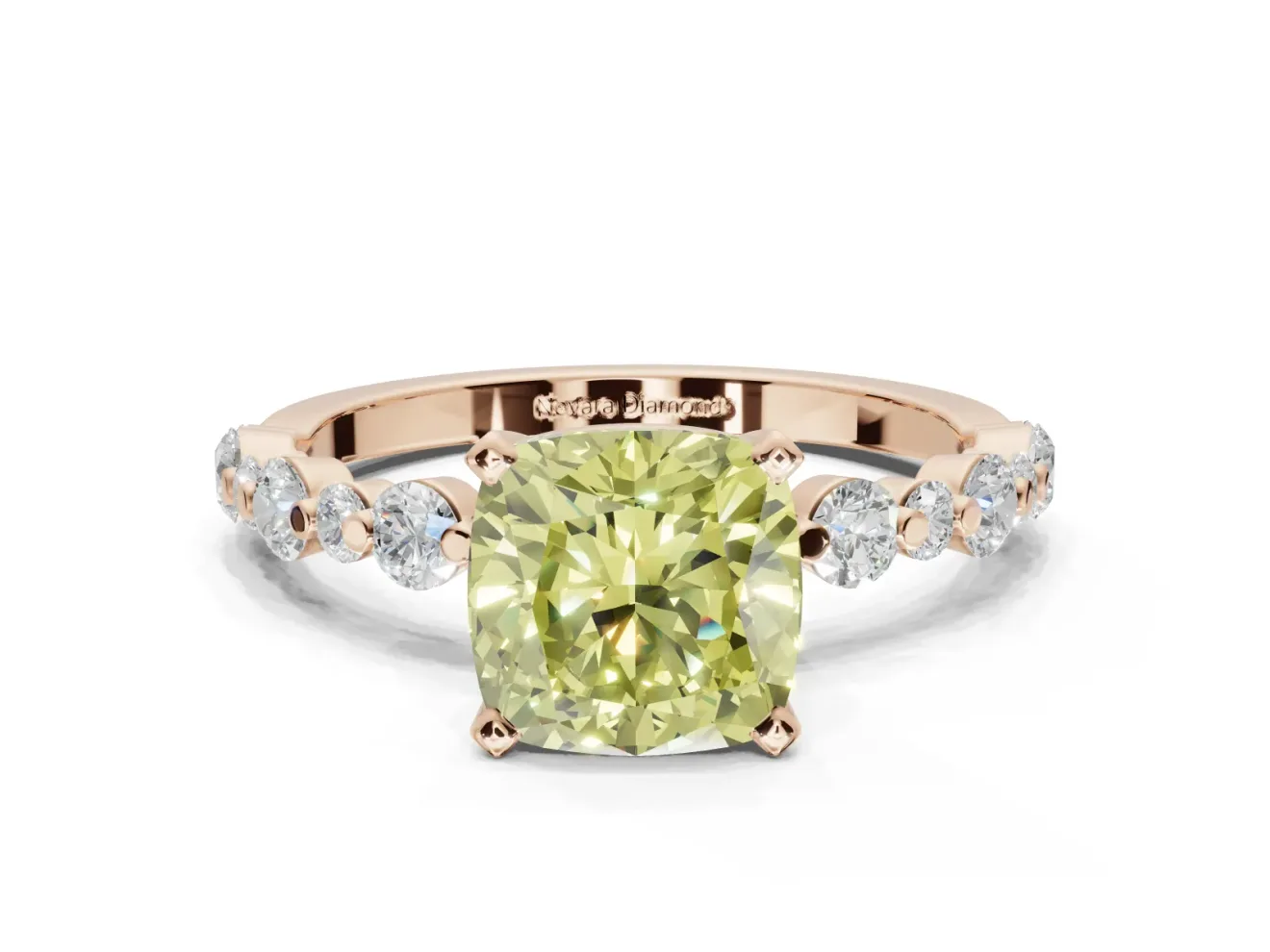 Cushion Cut Pavé Engagement Ring Setting for a Fancy Yellow Lab-Grown Diamond | Alternating Accents | Rose Gold