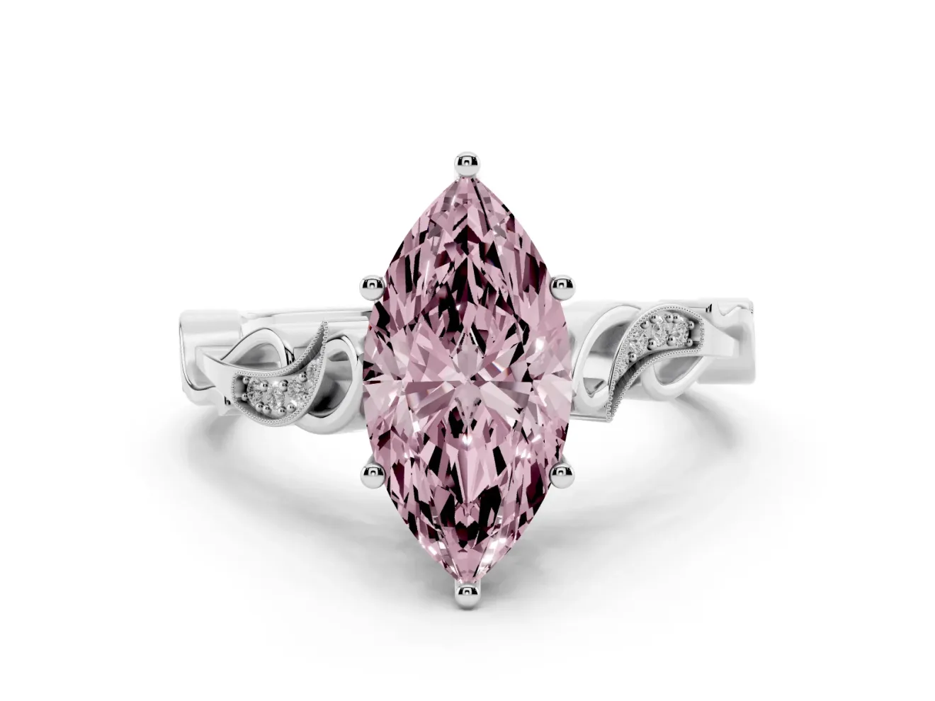 Marquise Vine Engagement Ring Setting for a Fancy Pink Lab-Grown Diamond | Sterling Silver