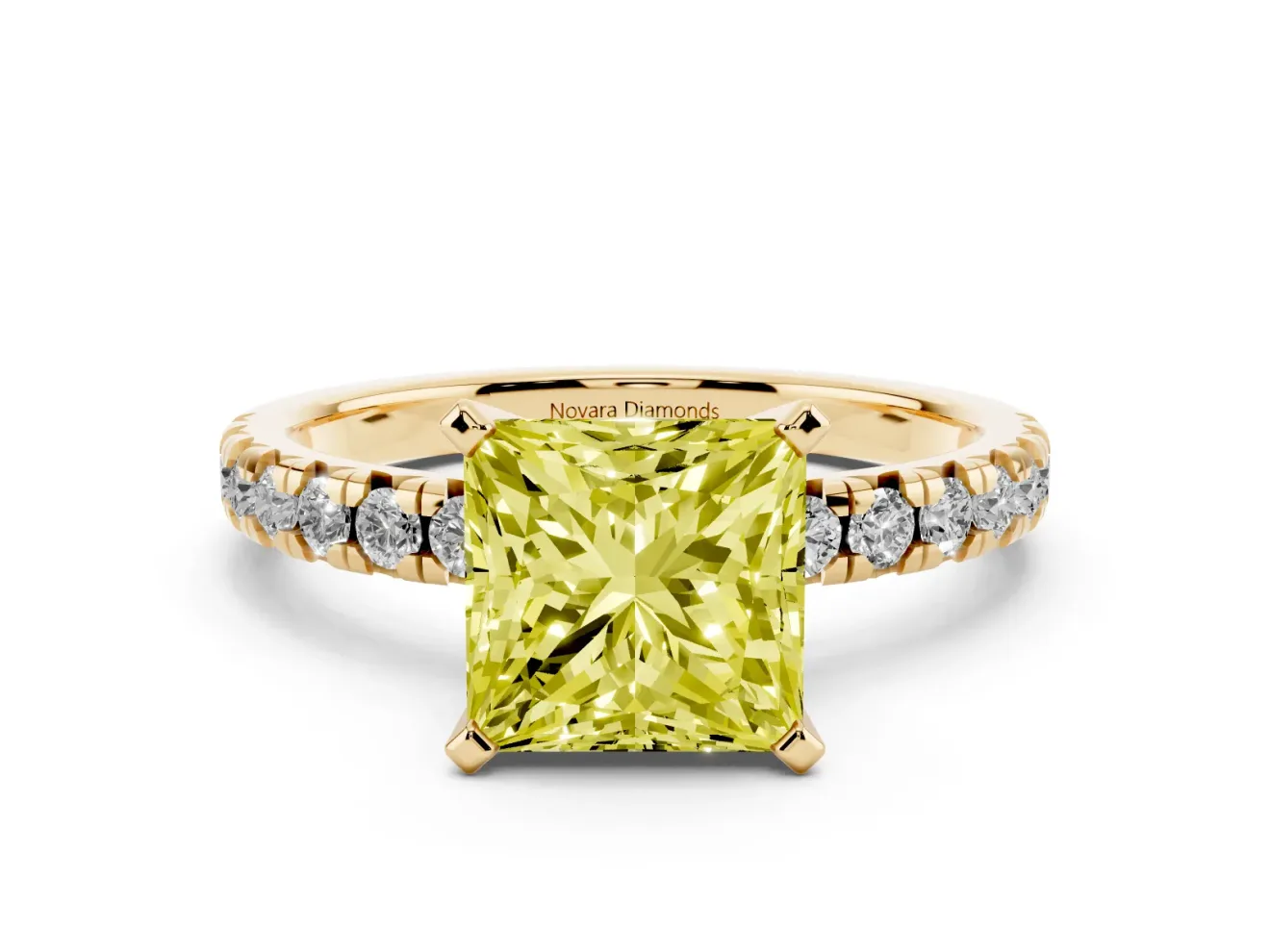 Princess Cut Pavé Engagement Ring Setting for a Fancy Yellow Lab-Grown Diamond | Yellow Gold