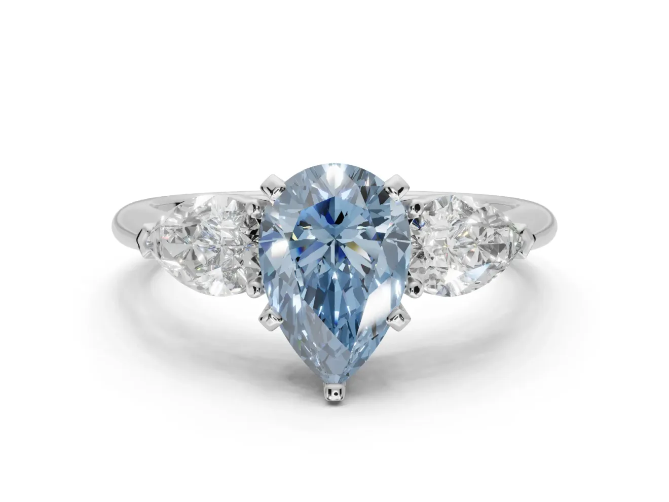 Pear-Shaped 3-Stone Engagement Ring Setting for a Fancy Blue Lab-Grown Diamond | Platinum