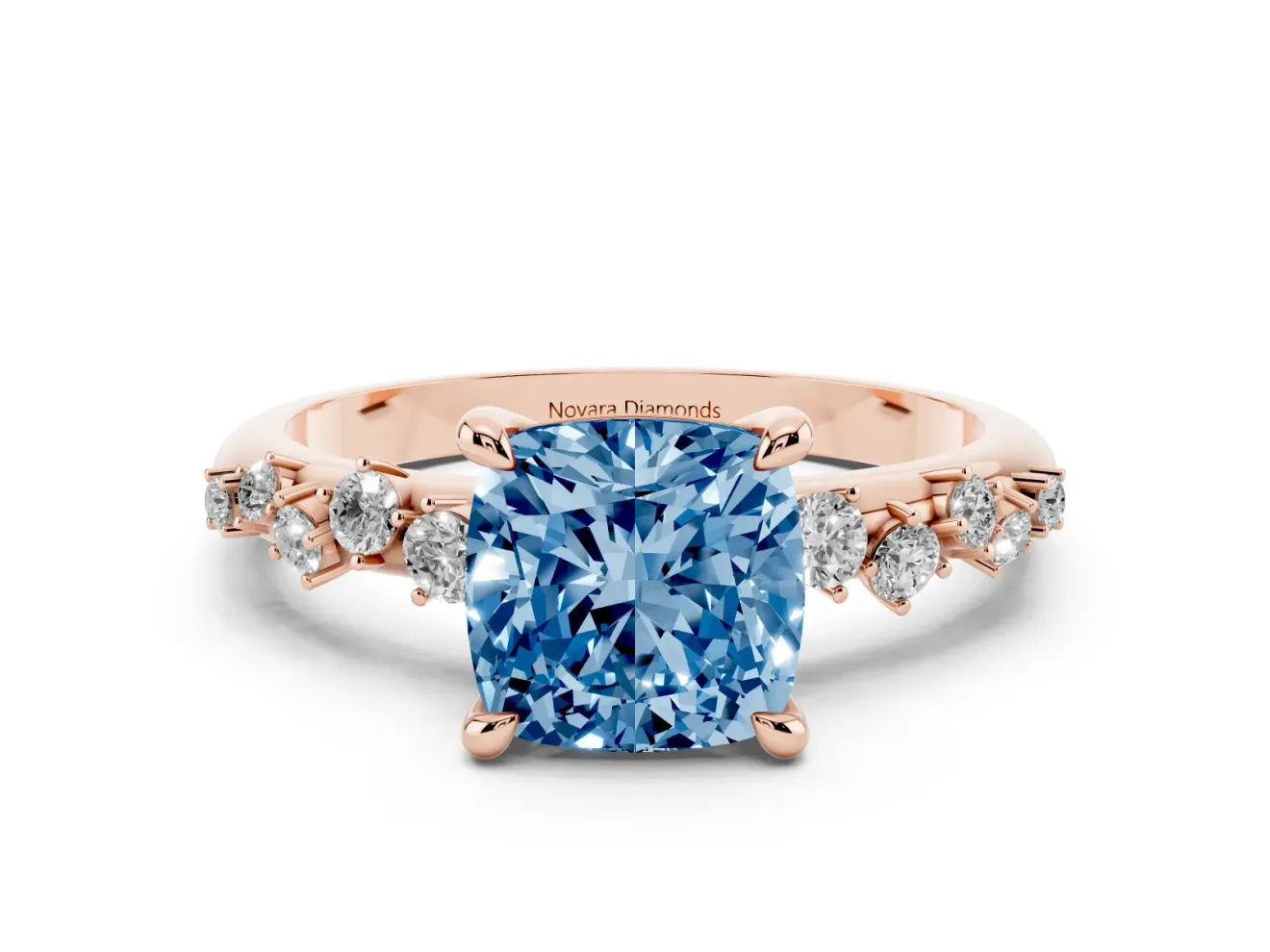 Cushion Cut Graduated Accent Engagement Ring Setting for a Fancy Blue Lab-Grown Diamond | Rose Gold