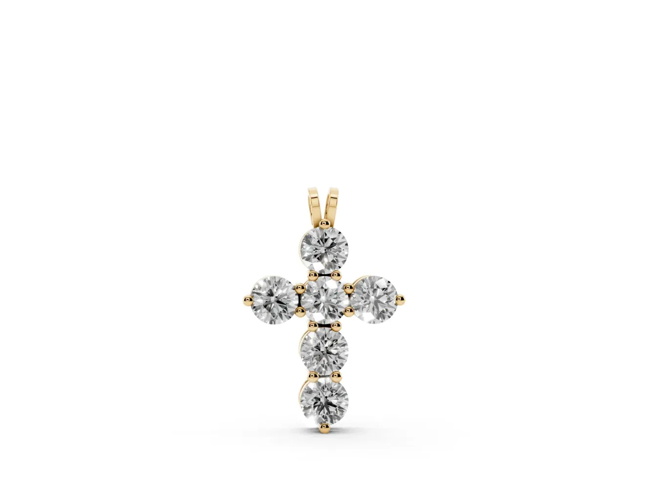 Round Lab-Grown Diamond Mini Cross Pendant Necklace | Individual Prongs | Yellow Gold
