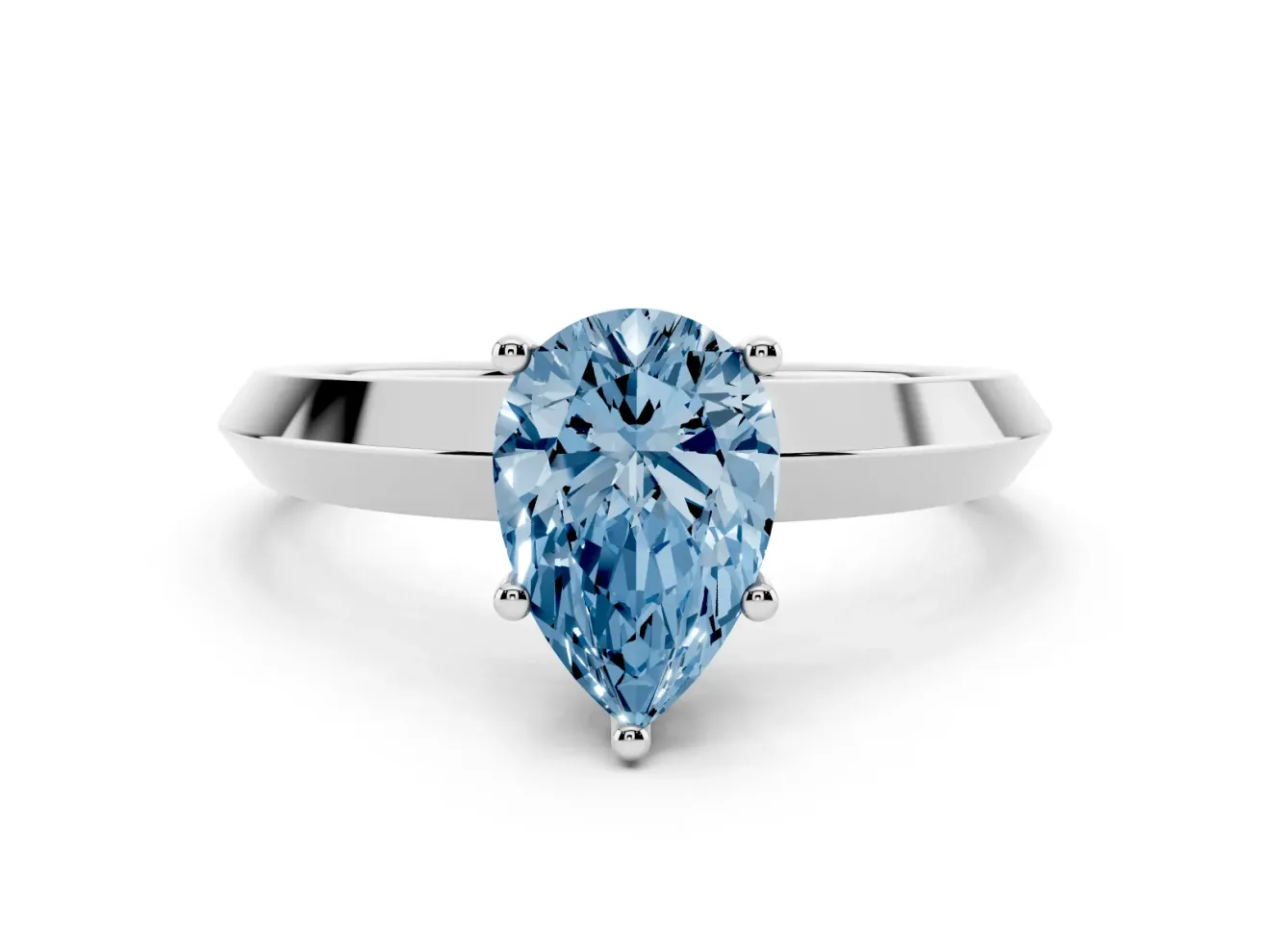Fancy Blue Pear Cut Diamond Solitaire Engagement Ring Set in Platinum with Flat Band and Prong Setting
