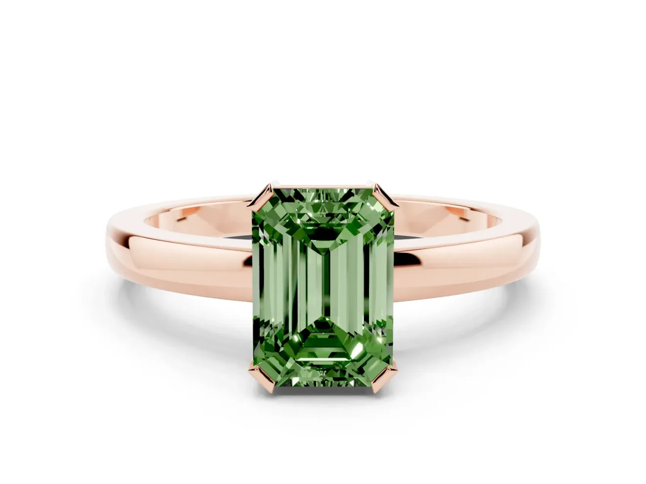 Emerald Cut Solitaire Engagement Ring Setting for a Fancy Green Lab-Grown Diamond | Flat Tab Prongs | Rose Gold