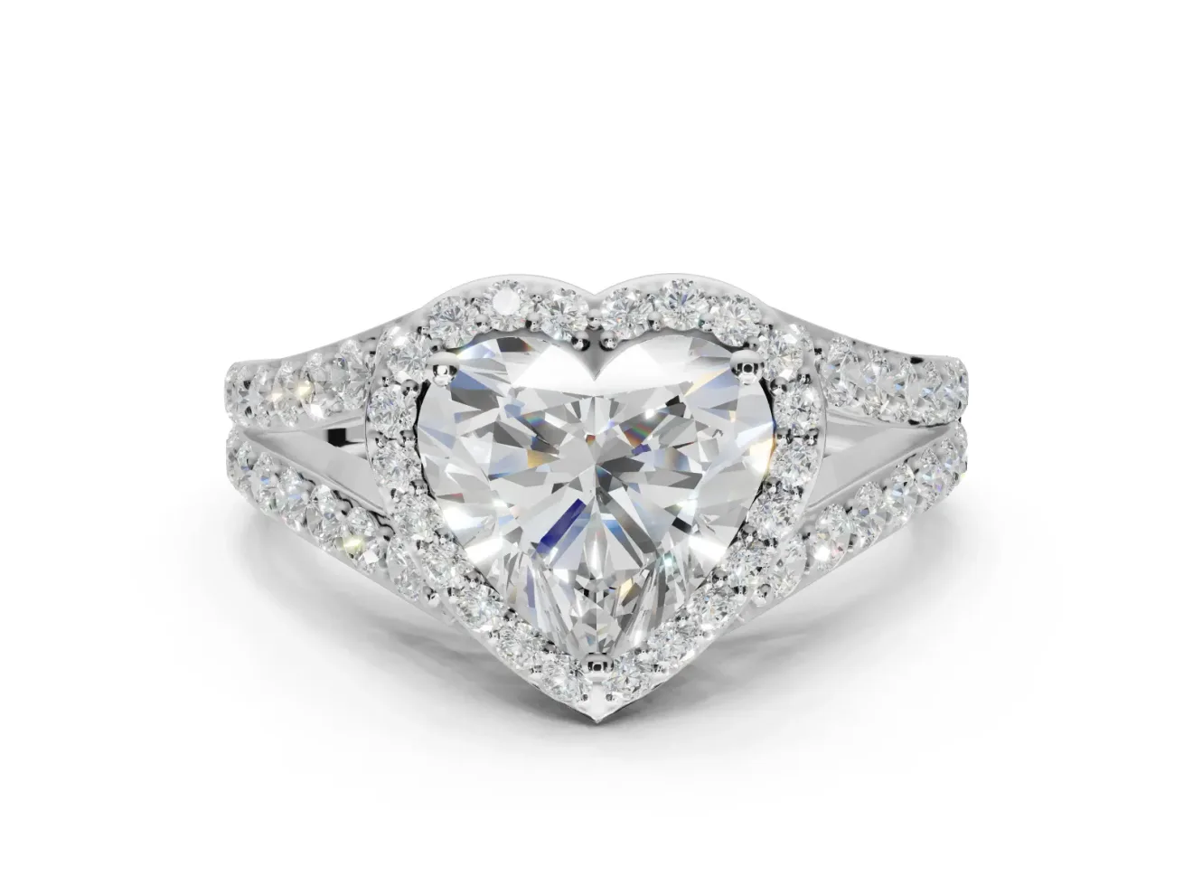 Heart-Shaped Halo Pavé Engagement Ring Setting | Narrow Split Shank | Platinum