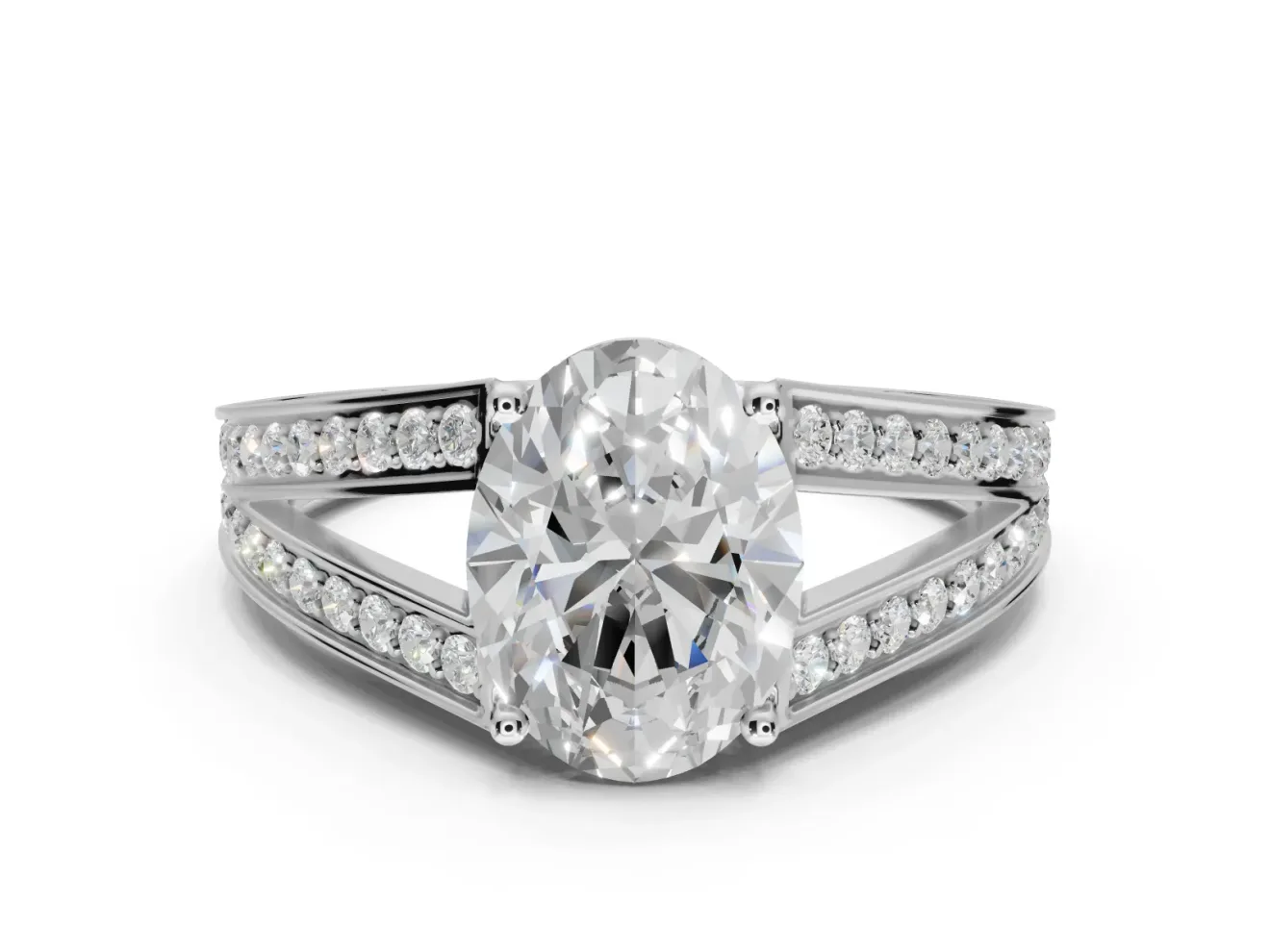Oval Split Shank Pavé Engagement Ring Setting | Engraved Leaf Sides | Platinum