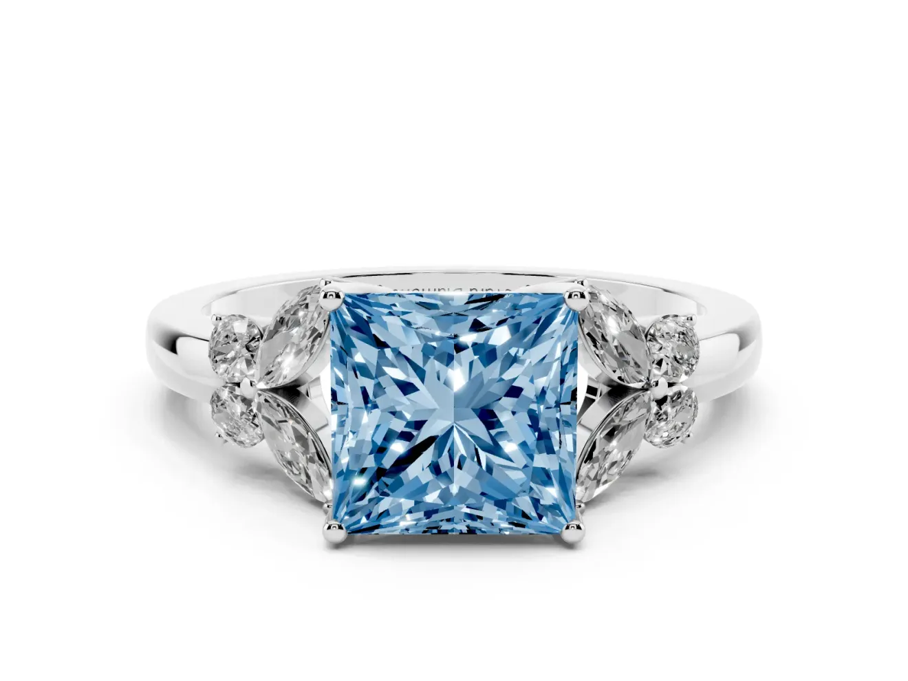 Princess Cut Petal Engagement Ring Setting for a Fancy Blue Lab-Grown Diamond | Sterling Silver