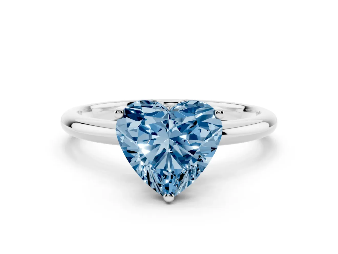 Heart-Shaped Hidden Halo Engagement Ring Setting for a Fancy Blue Lab-Grown Diamond | Plain Band | Sterling Silver