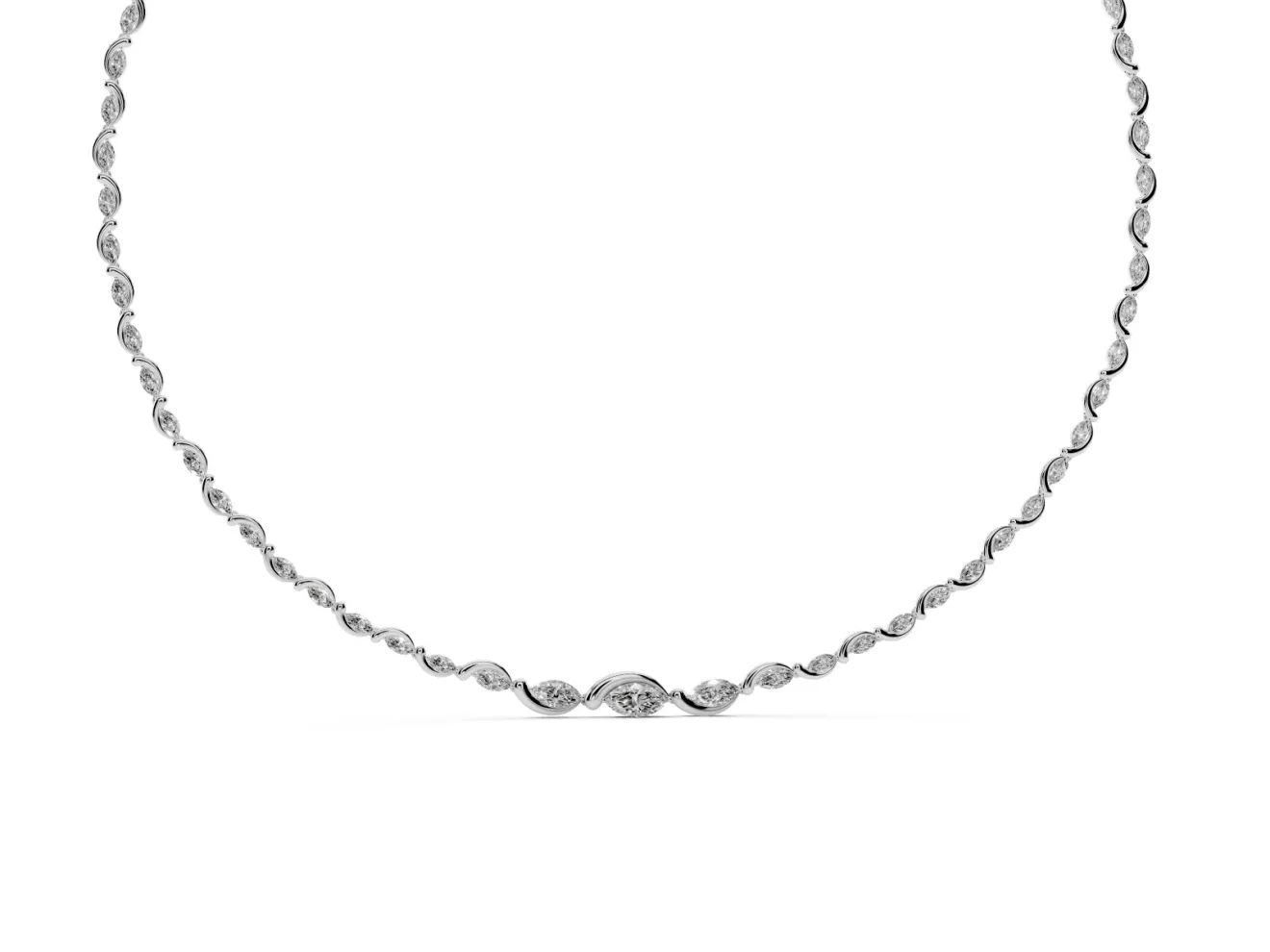 Marquise Lab-Grown Diamond Graduated Riviera Necklace | Wave Links | Sterling Silver