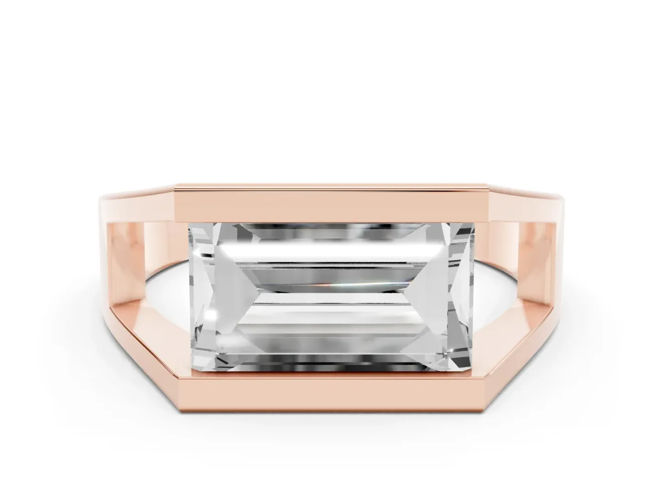 Baguette East-West Geometric Solitaire Engagement Ring Setting | Open Sides | Rose Gold