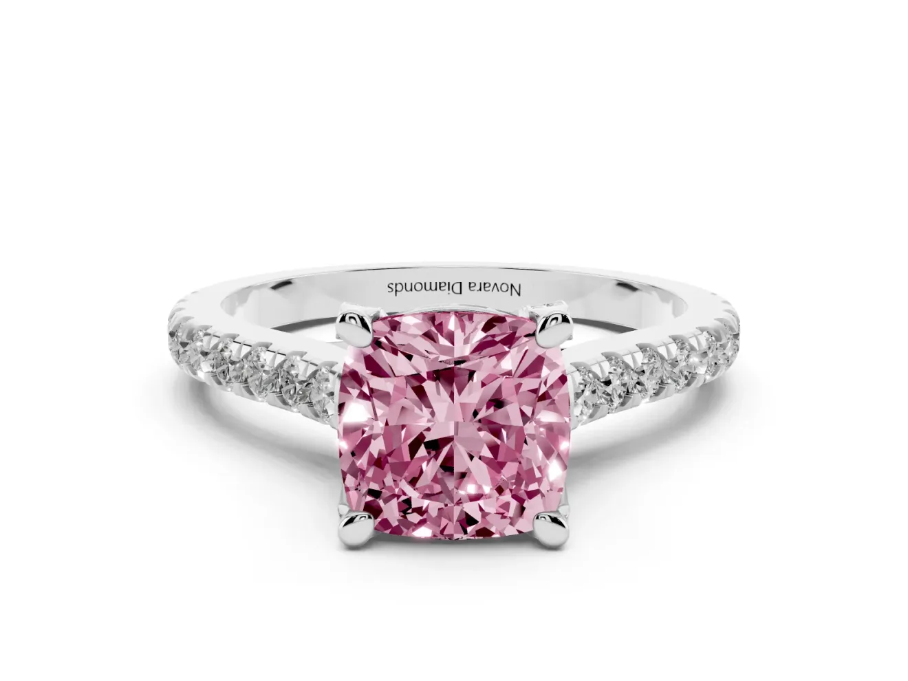 Cushion Cut Hidden Halo Pave Engagement Ring Setting for a Fancy Pink Lab-Grown Diamond | Claw Prongs | White Gold