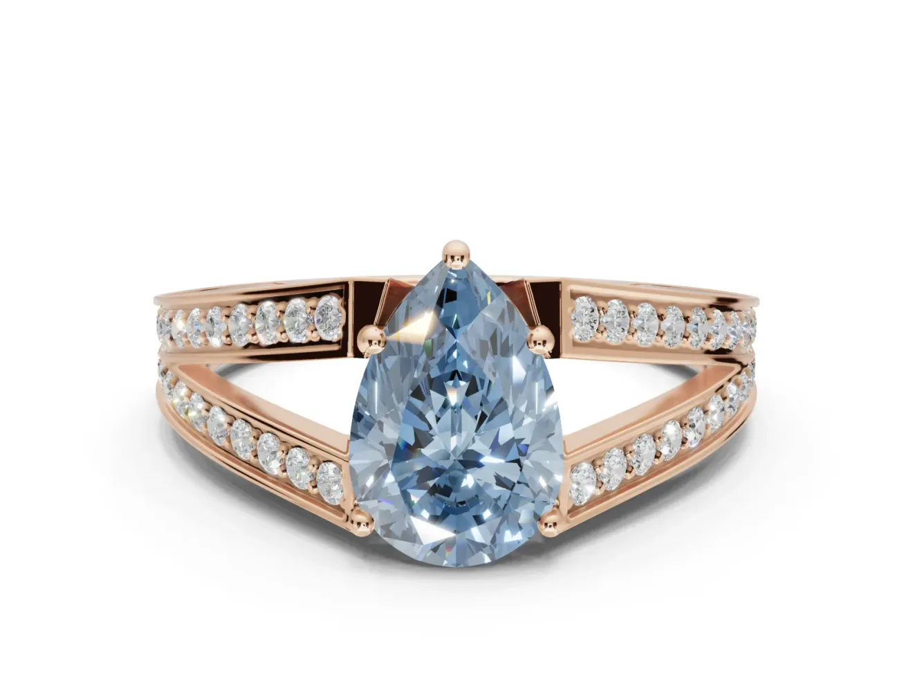 Pear-Shaped Split Shank Pavé Engagement Ring Setting for a Fancy Blue Lab-Grown Diamond | Rose Gold