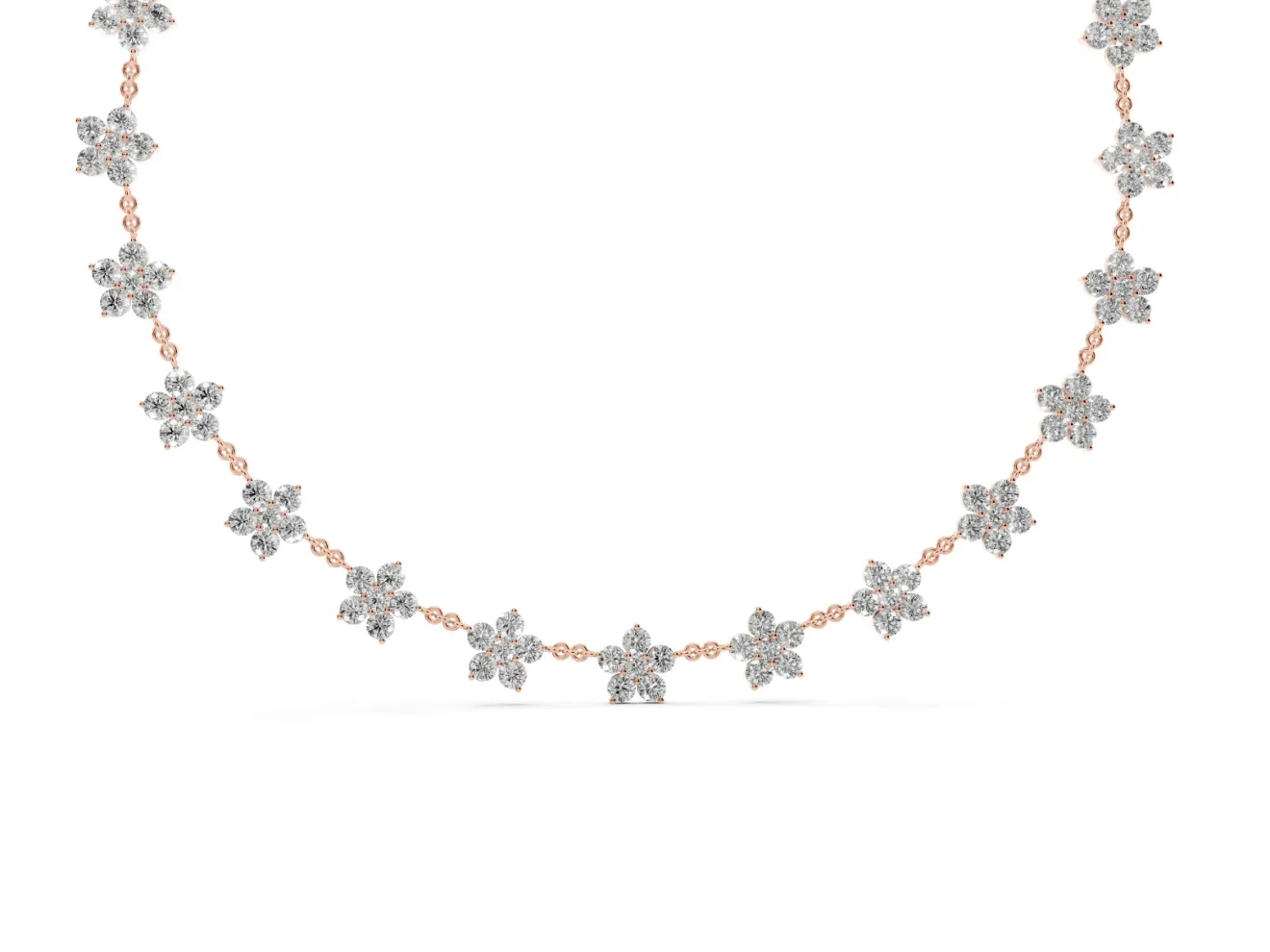 Round Lab-Grown Diamond Floral Cluster Station Necklace | Matching Flowers | Rose Gold