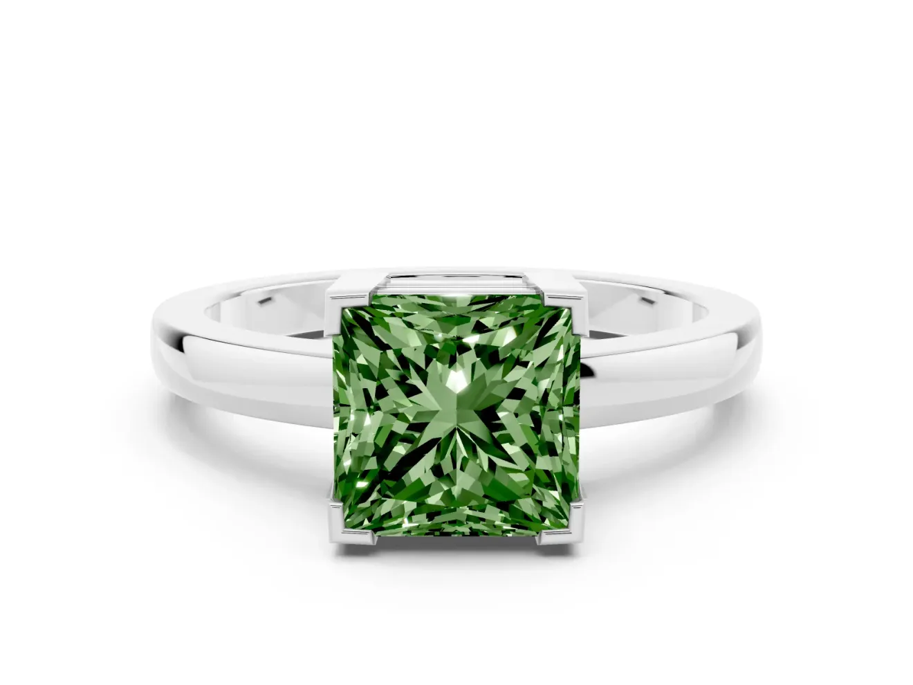 Princess Cut Solitaire Engagement Ring Setting for a Fancy Green Lab-Grown Diamond | Flat Tab Prongs | White Gold