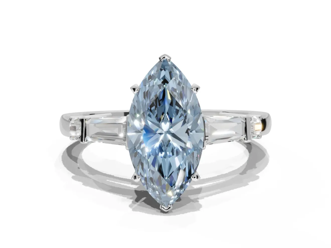 Marquise Tapered Baguette Engagement Ring Setting for a Fancy Blue Lab-Grown Diamond | White Gold