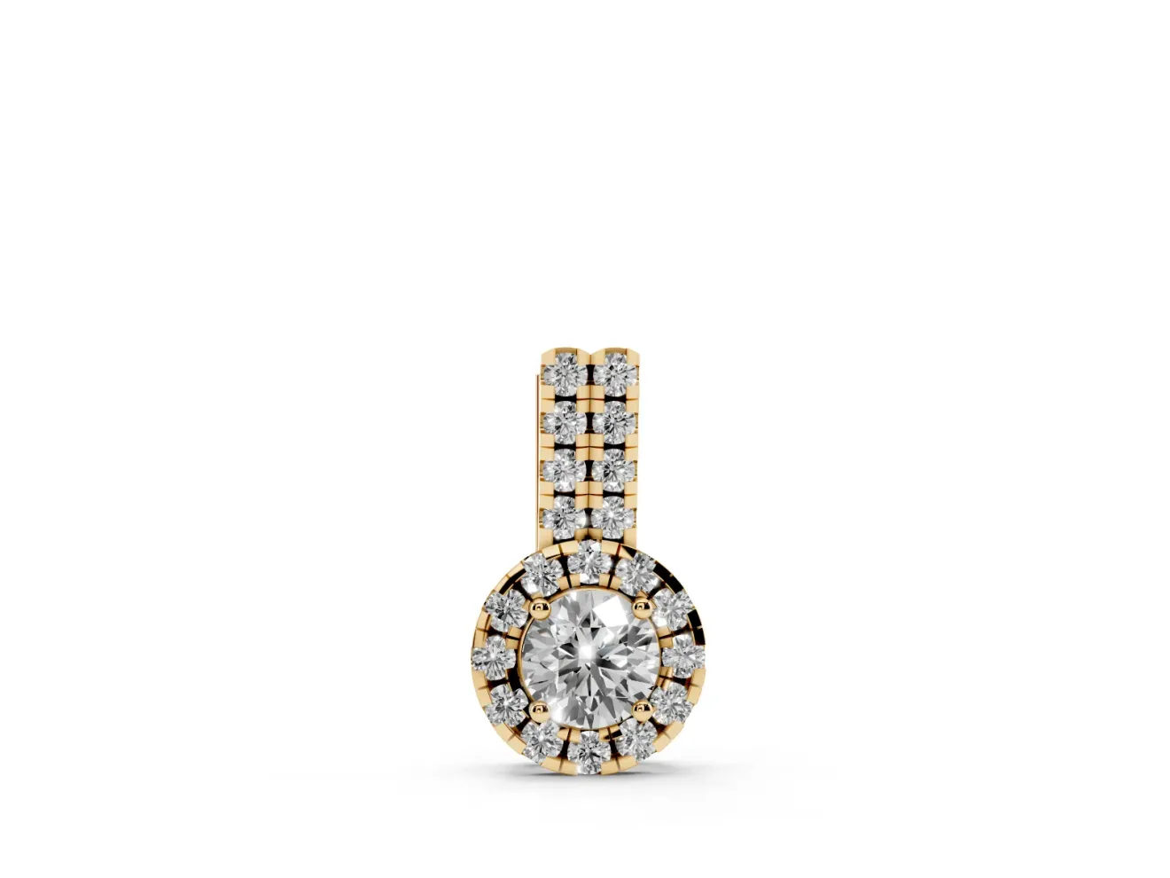 Round Lab-Grown Diamond Halo Pendant Necklace | Elongated Bail | Yellow Gold