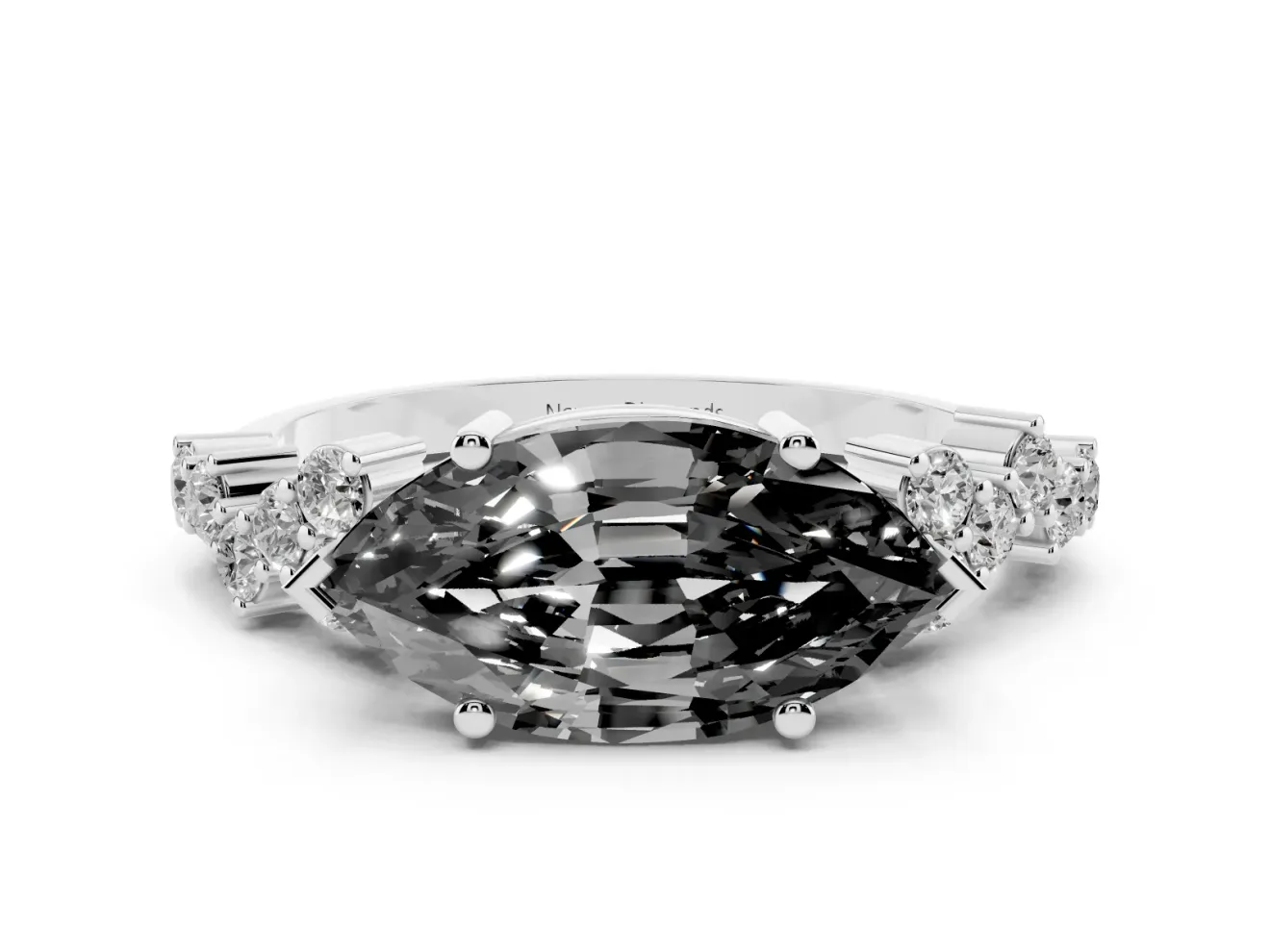 Marquise Scattered Accent Engagement Ring Setting for a Black Center | Slim Band | White Gold