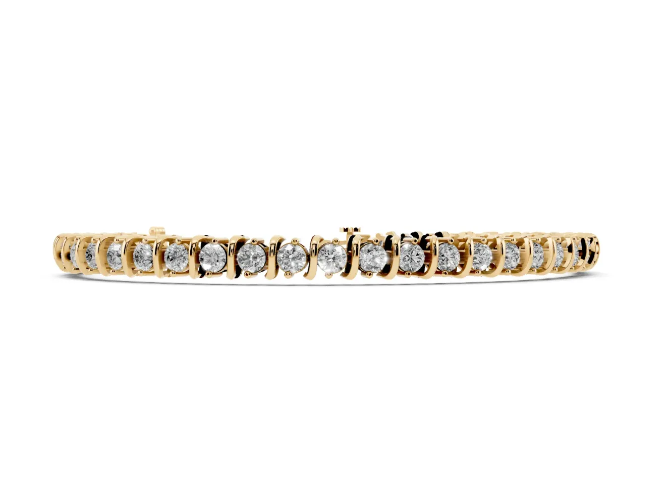 Round Lab-Grown Diamond Spiral Tennis Bracelet | Curved S-Links | Yellow Gold