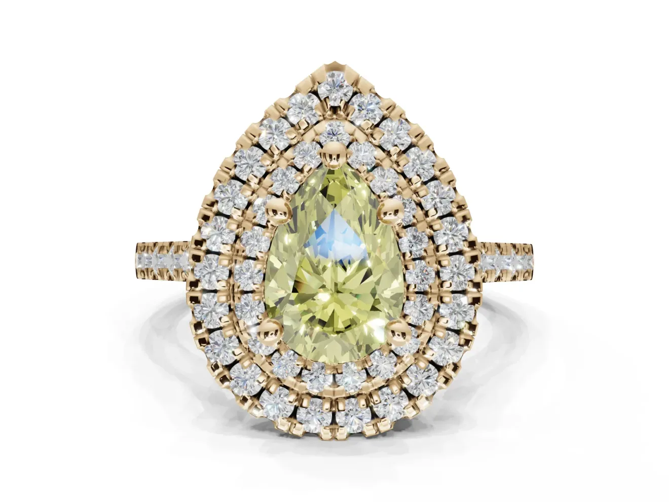 Pear-Shaped Double Halo Engagement Ring Setting for a Fancy Yellow Lab-Grown Diamond | Yellow Gold