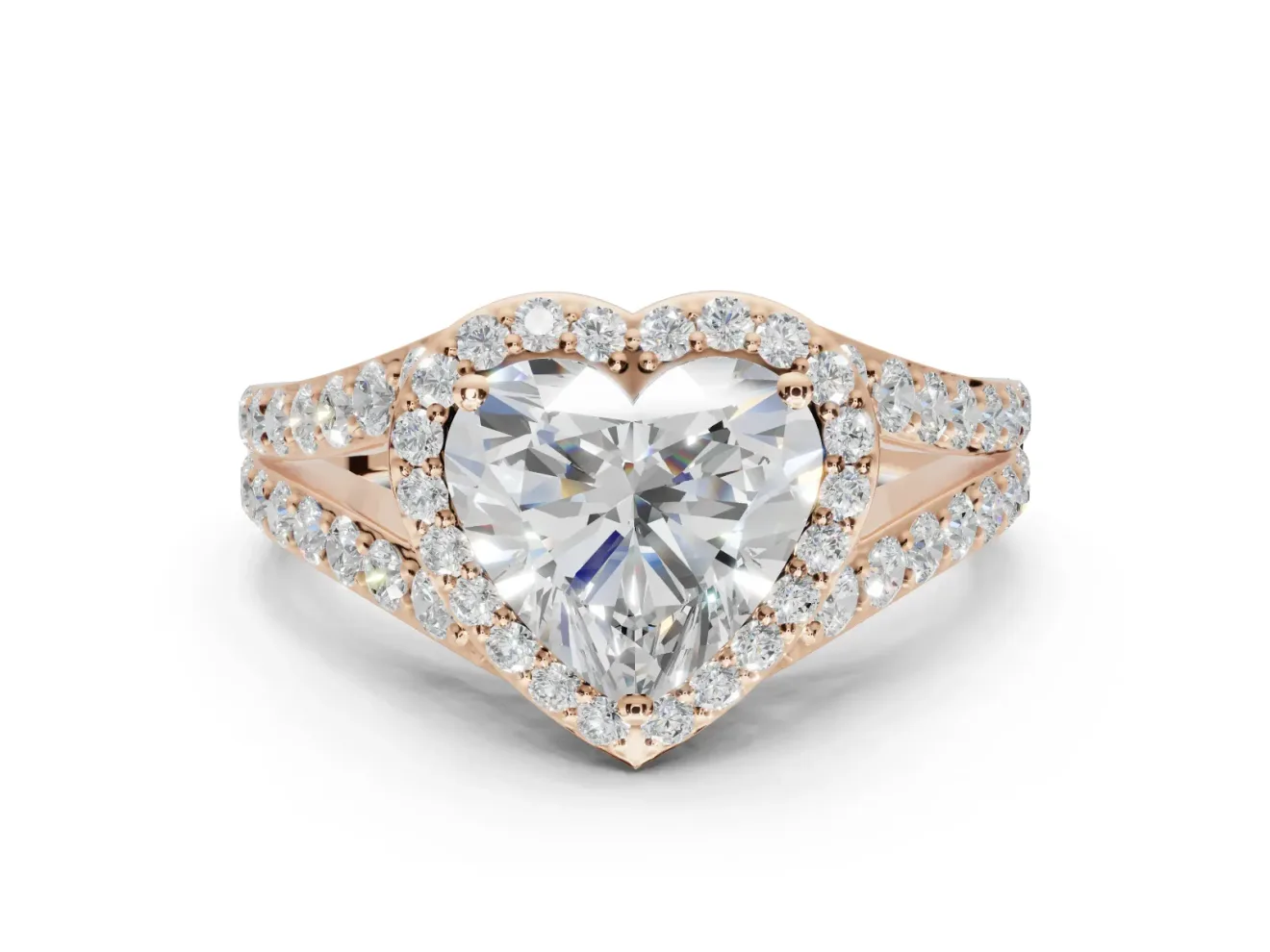 Heart-Shaped Halo Pavé Engagement Ring Setting | Narrow Split Shank | Rose Gold