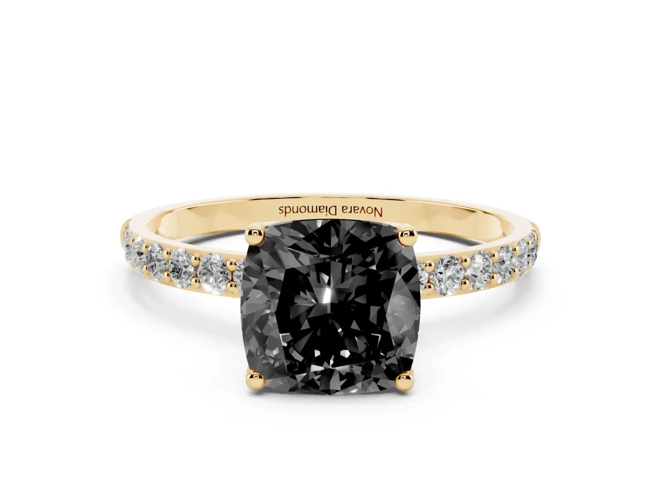 Cushion Cut Pavé Solitaire Engagement Ring Setting for a Black Center | Slim Band | Yellow Gold