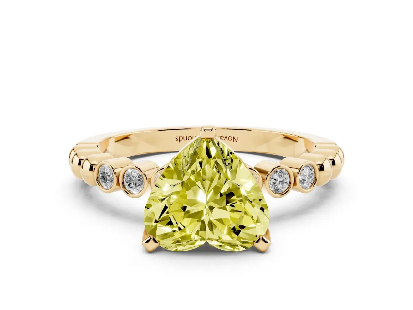 Heart-Shaped Beaded Engagement Ring Setting for a Fancy Yellow Lab-Grown Diamond | Yellow Gold