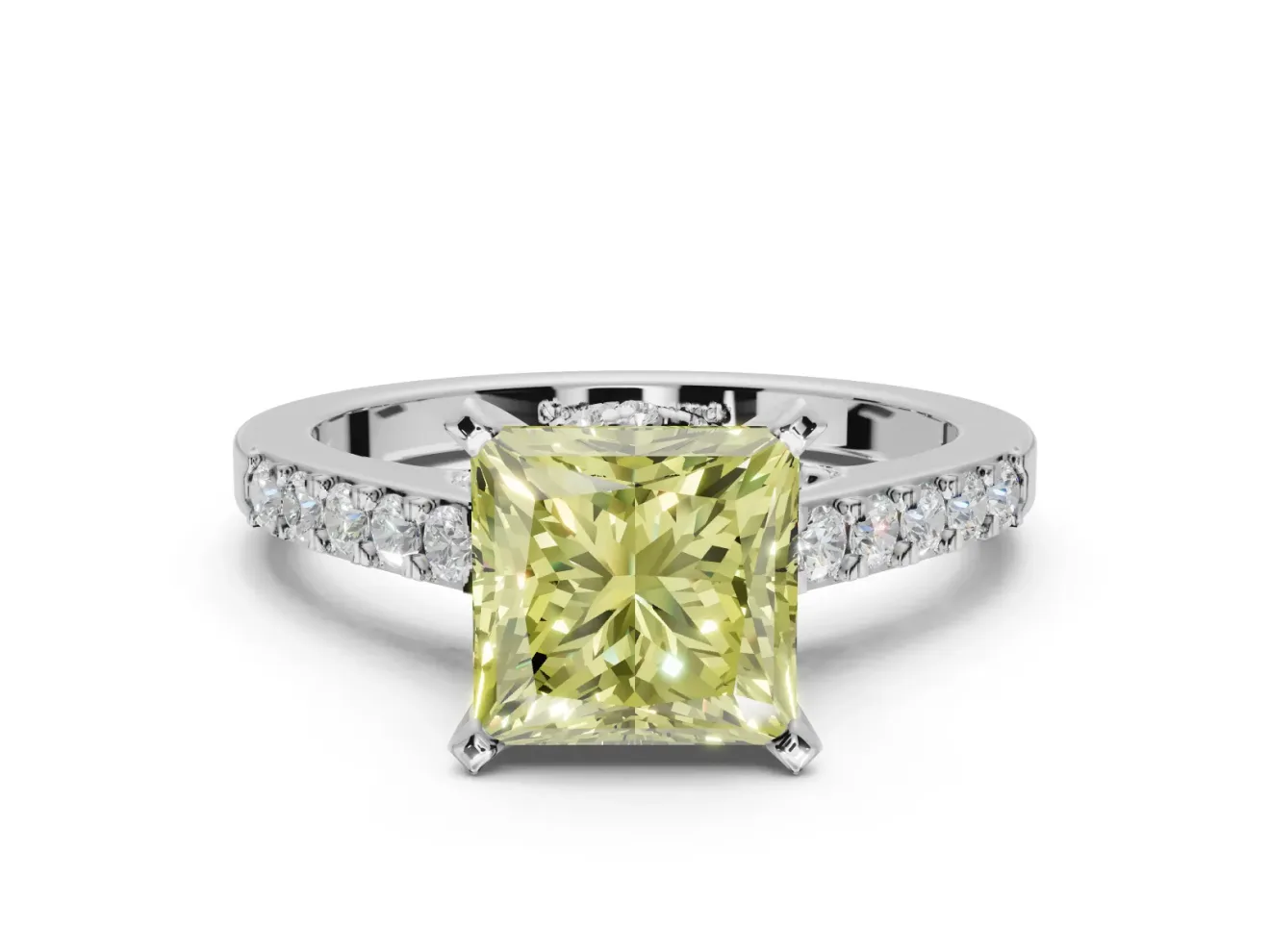 Princess Cut Pavé Solitaire Engagement Ring Setting for a Fancy Yellow Lab-Grown Diamond | Crossover Gallery | Platinum