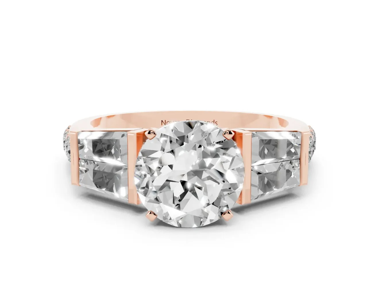 Round Channel Set Baguette Engagement Ring Setting | Paired Baguettes | Rose Gold