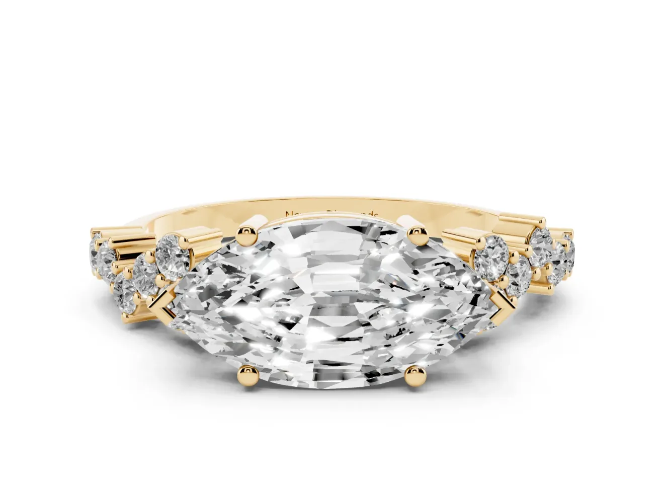 Marquise Scattered Accent Engagement Ring Setting | Slim Band | Yellow Gold
