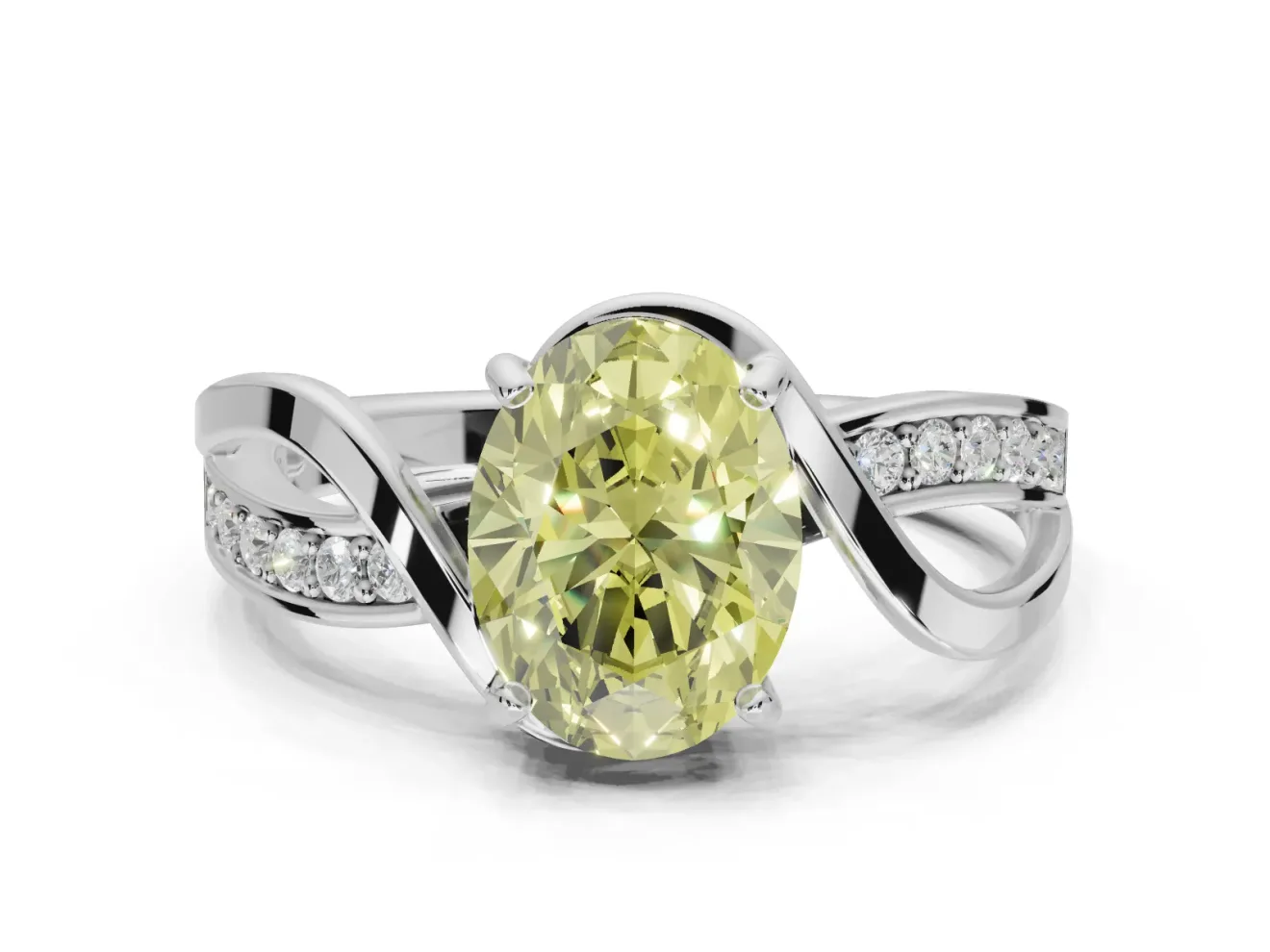 Oval Bypass Solitaire Engagement Ring Setting for a Fancy Yellow Lab-Grown Diamond | Pavé Strands | Sterling Silver