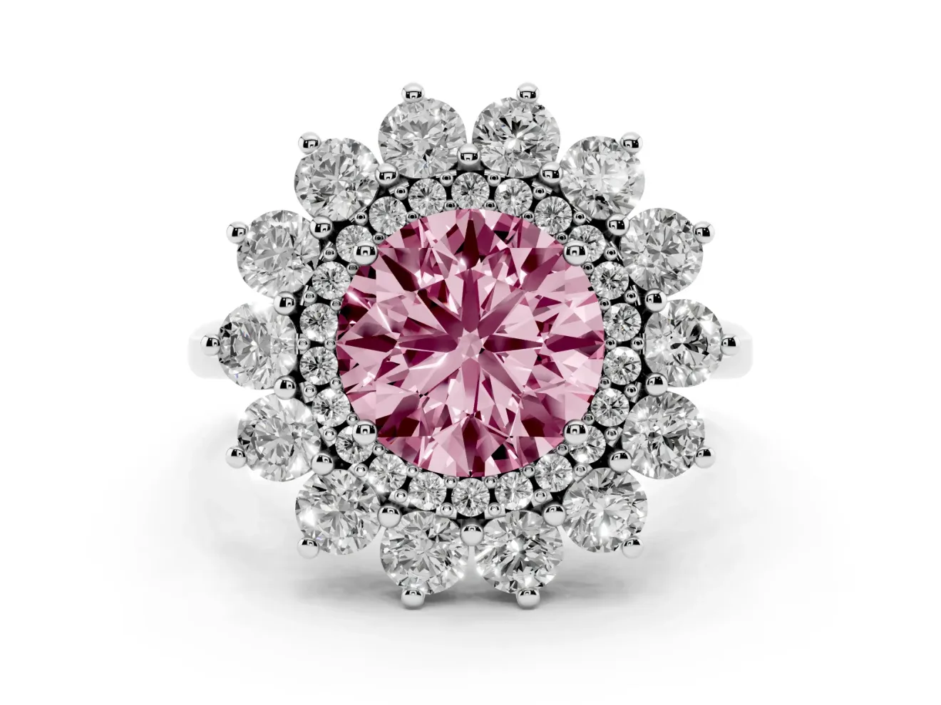 Round Floral Halo Engagement Ring Setting for a Fancy Pink Lab-Grown Diamond | Plain Band | Platinum