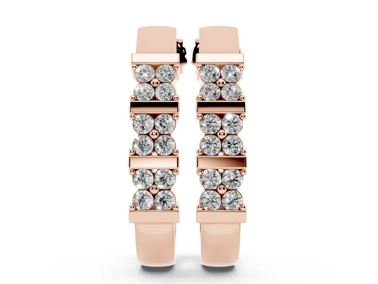 Round Lab-Grown Diamond Double Row Hoop Earrings | Grouped Stones | Rose Gold