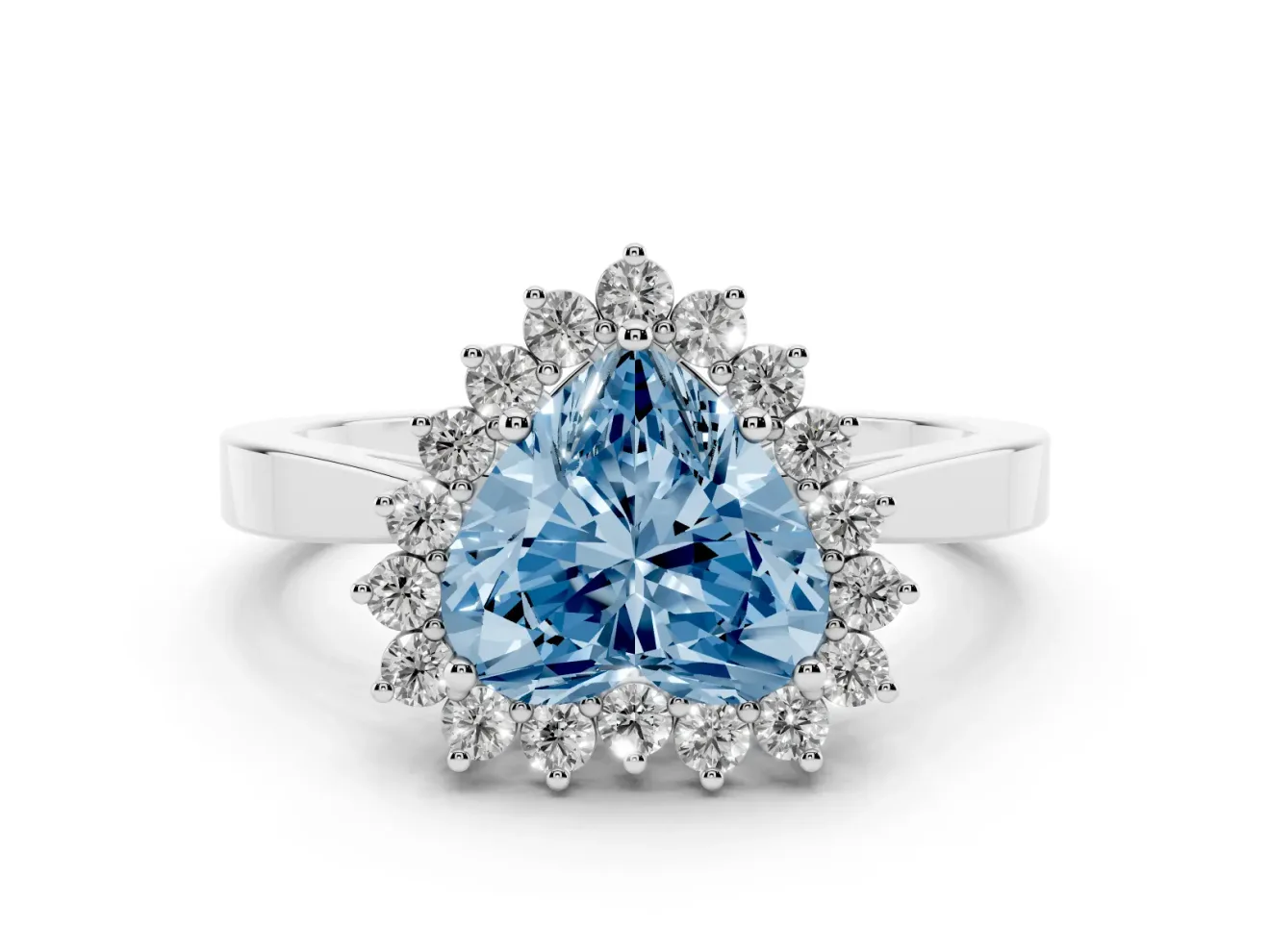 Heart-Shaped Scalloped Halo Engagement Ring Setting for a Fancy Blue Lab-Grown Diamond | Sterling Silver
