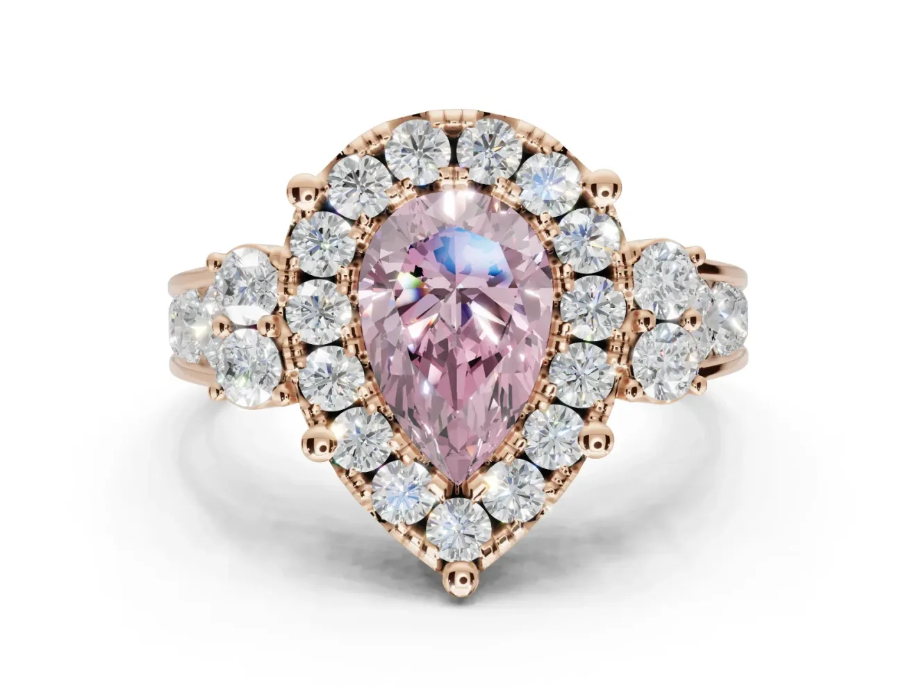 Pear-Shaped Halo Engagement Ring Setting for a Fancy Pink Lab-Grown Diamond | Graduated Channel Band | Rose Gold