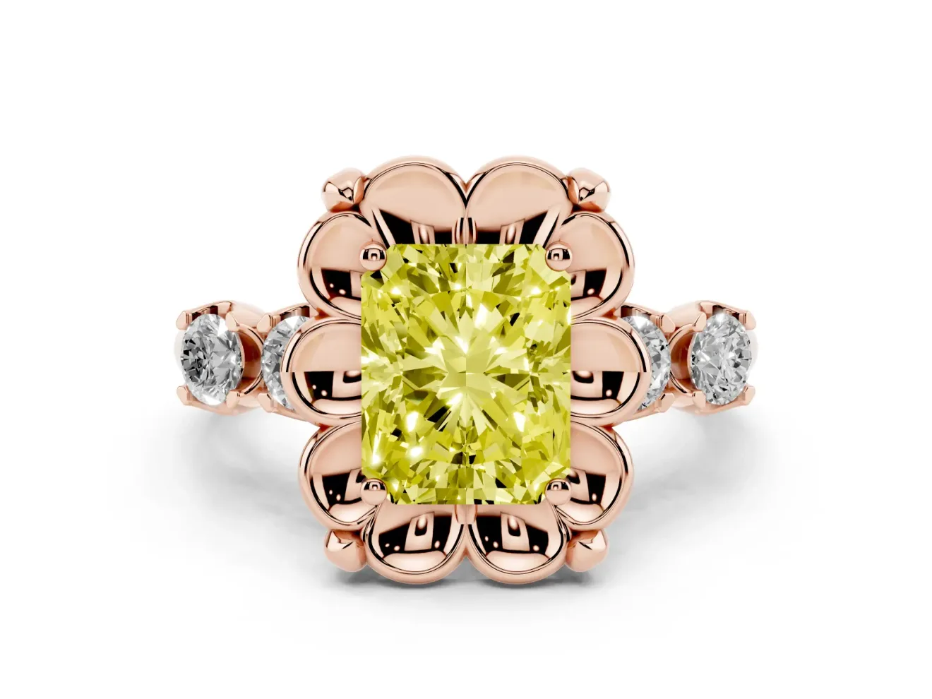 Radiant Cut Floral Engagement Ring Setting for a Fancy Yellow Lab-Grown Diamond | Petal Frame | Rose Gold