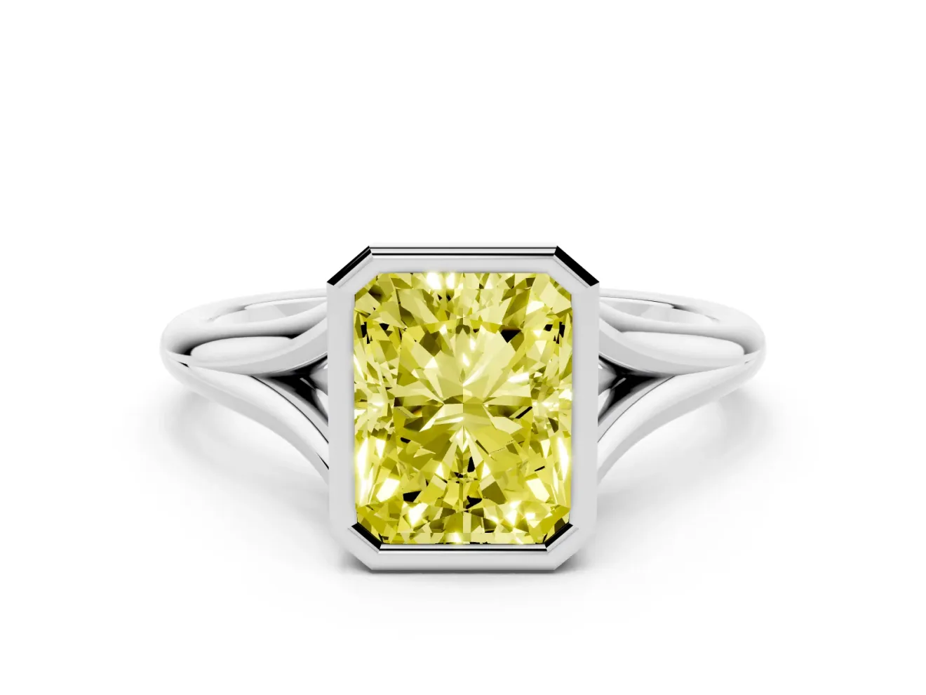 Radiant Cut Bezel Engagement Ring Setting for a Fancy Yellow Lab-Grown Diamond | Platinum