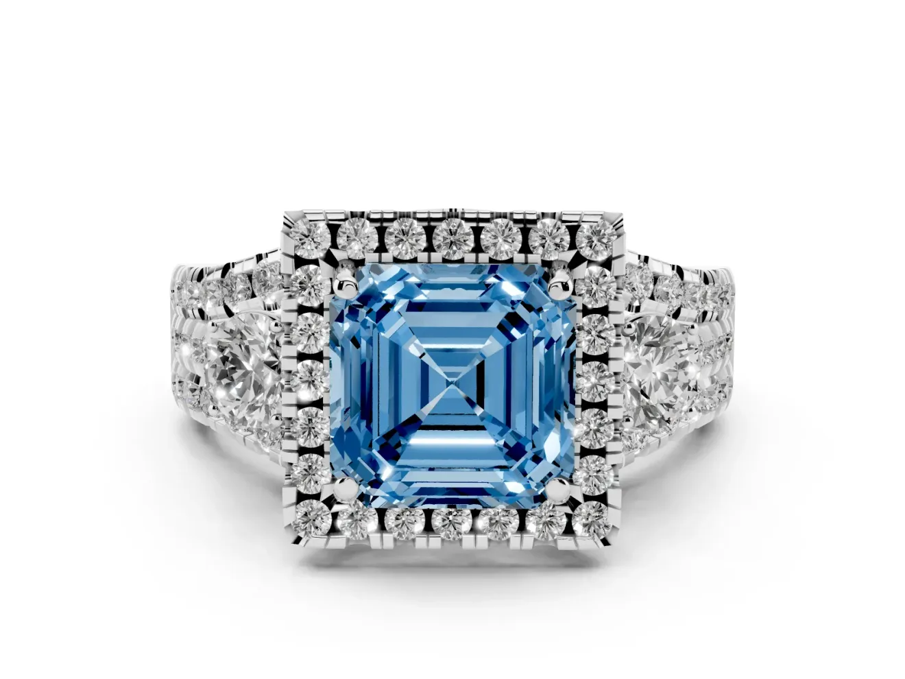 Asscher Cut Halo Engagement Ring Setting for a Fancy Blue Lab-Grown Diamond | Sterling Silver - Design NV-24766