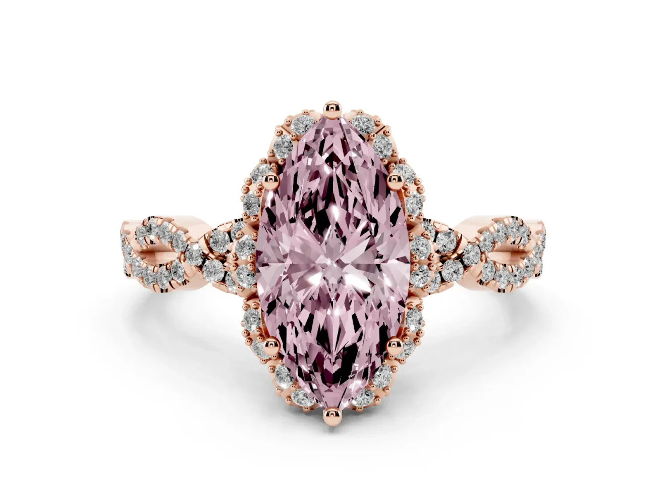 Marquise Milgrain Halo Engagement Ring Setting for a Fancy Pink Lab-Grown Diamond | Graduated Shoulders | Rose Gold