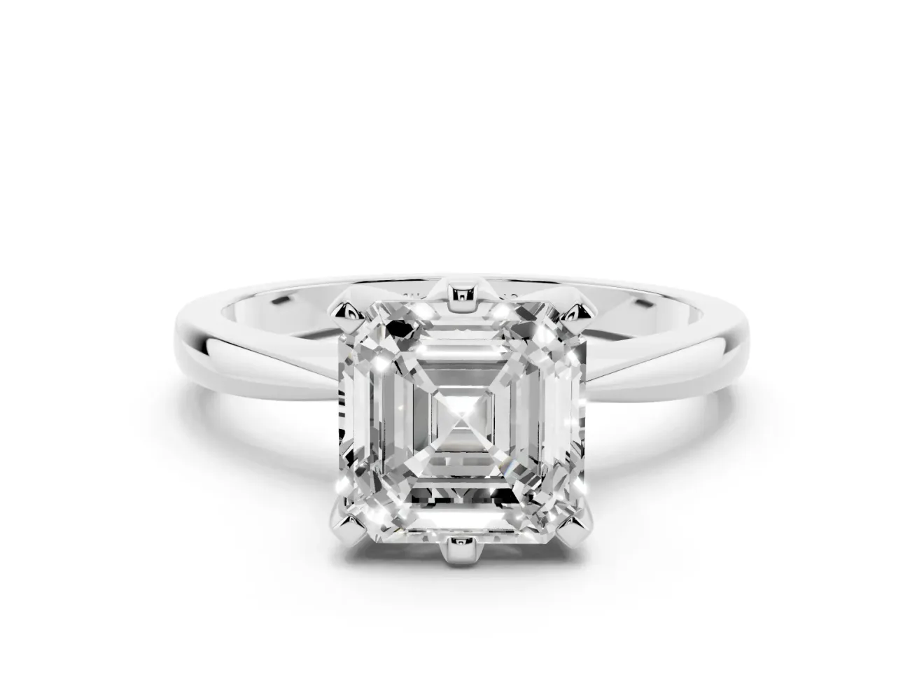 Asscher Cut Diamond Solitaire Engagement Ring Set in Silver with Slim Tapered Solitaire Band