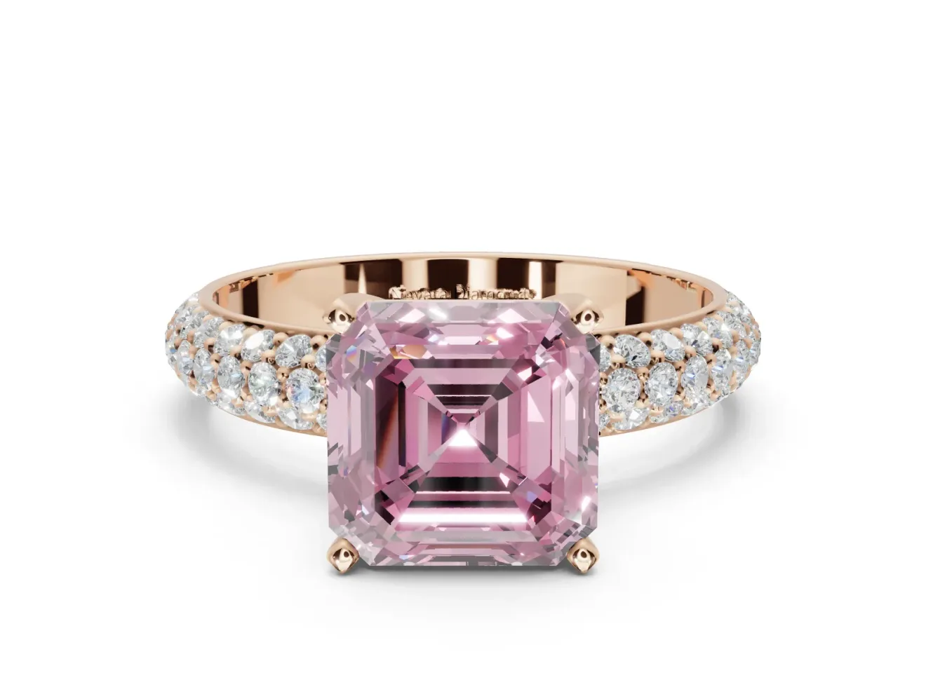 Asscher Cut Domed Pavé Engagement Ring Setting for a Fancy Pink Lab-Grown Diamond | Rose Gold