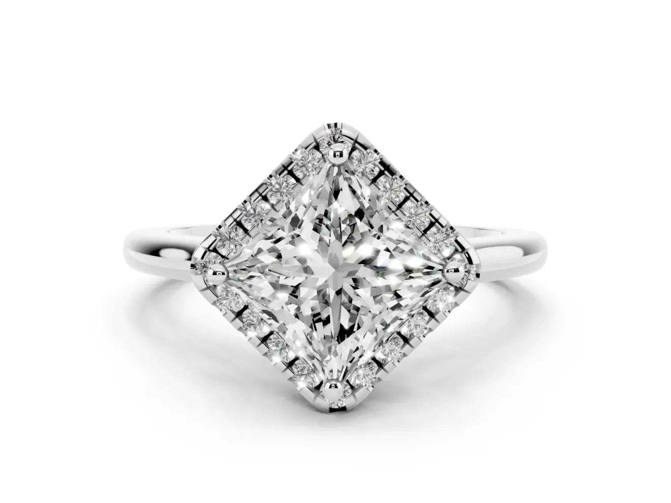Princess Cut Halo Engagement Ring Setting | Plain Polished Band | White Gold