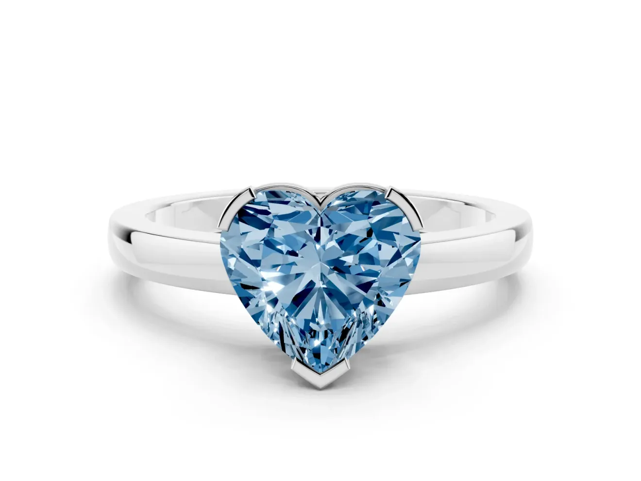 Fancy Blue Heart Cut Diamond Solitaire Ring Set in White gold with Prong Head and Smooth Polished Band
