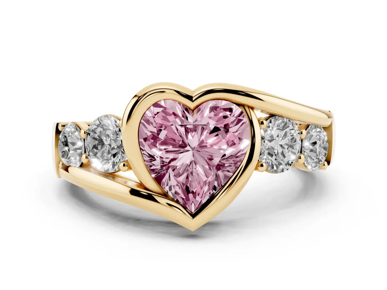 Heart-Shaped Bezel Bypass Engagement Ring Setting for a Fancy Pink Lab-Grown Diamond | Yellow Gold
