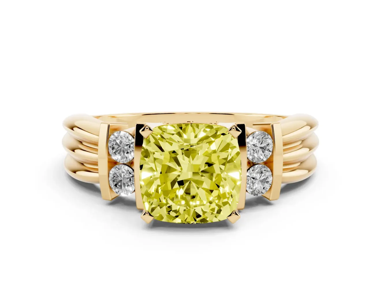 Cushion Cut Bar-Set Engagement Ring Setting for a Fancy Yellow Lab-Grown Diamond | Yellow Gold